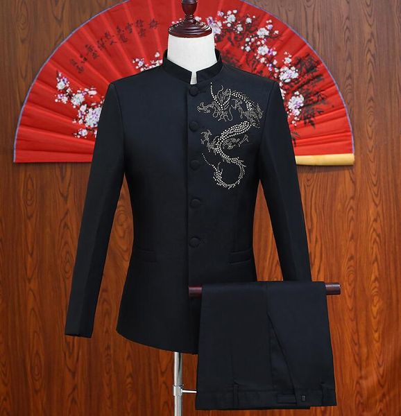 

stand collar clothes men suits designs masculino homme terno stage costumes for singers jacket men sequins blazer dance black, White;black