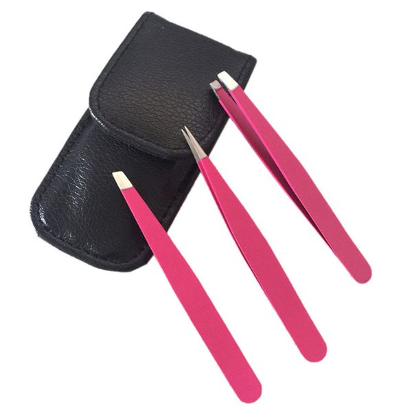 

new 3pcs stainless steel eyebrow tweezer set 9.6cm slant tip point tip flat rose tweezers for hair removal face beauty