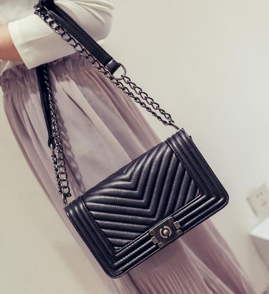 

26cm shipping new women's 2018 style chain design shoulde handbags stripes bags bag more colors wxfgn, Red;black