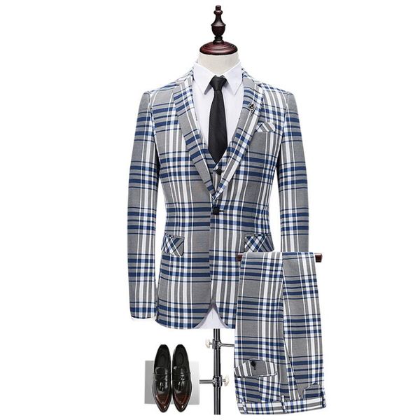 

British striped men's business slim suit, nightclub hosted performance dress, groom wedding dress three-piece suit