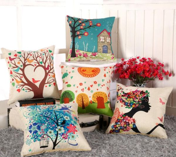 

1pc 45x45cm 17.7"x17.7" linen floral decorative pillowcase throw pillow cover throw pillow cases without filler
