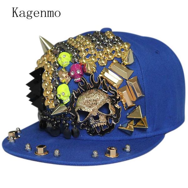 

kagenmo cool man fashion leisure baseball cap hip hop cool sport flat brim hat skull hiphop female dance show cap 5pcs, Blue;gray