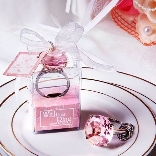

5 colors crystal ring shape keychain baby shower party favor wedding bridal gift christmas supplies