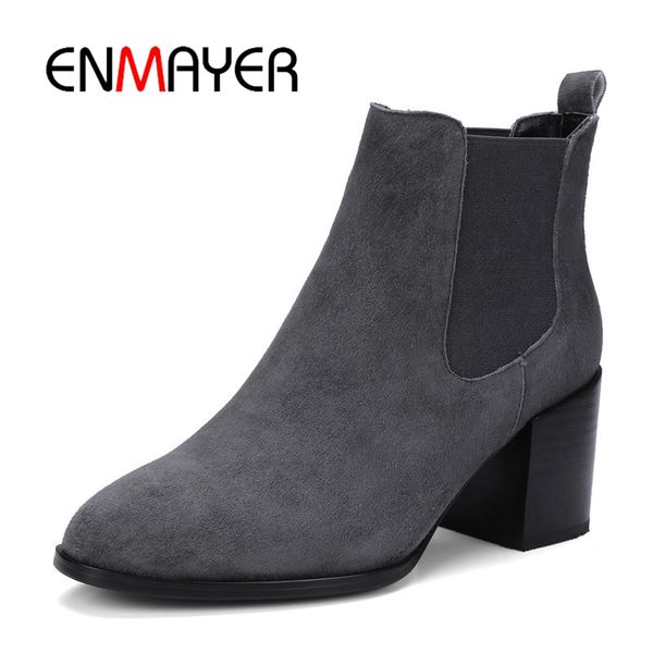 

enmayer ankle boots suede footwear woman shoes size 34-40 casual shoes pointed toe autumn winter fashion boots slip on cr909, Black