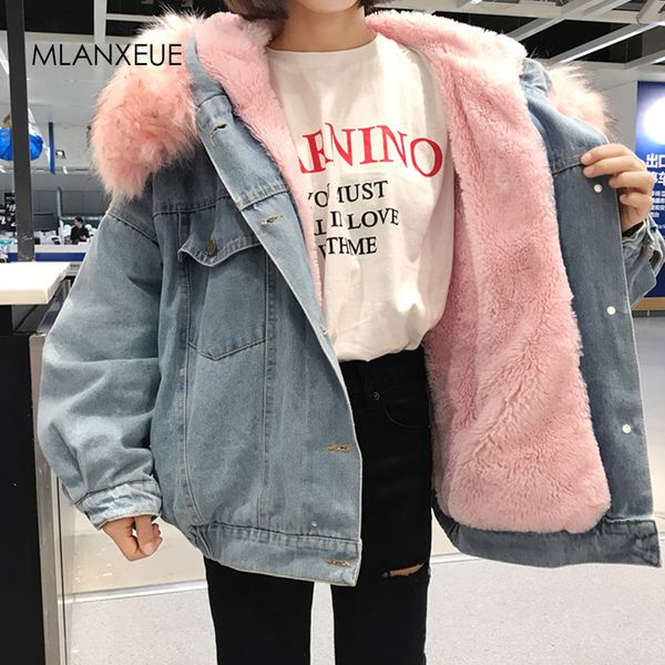 

with fur trim hood cotton liner long denim jackets women winter hardy warm denim coats jackets female plus size loose outerwear, Black;brown