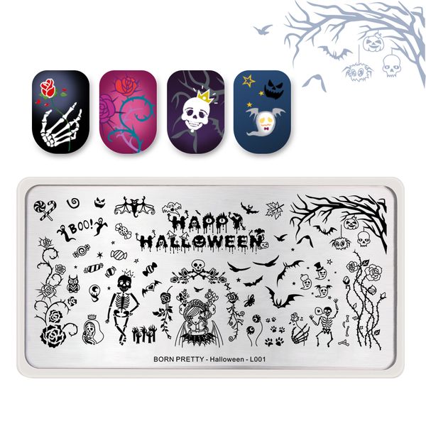

born pretty candy rose ghost stamping template zombie rectangle manicure nail printing plate stencil for halloween day l001, White