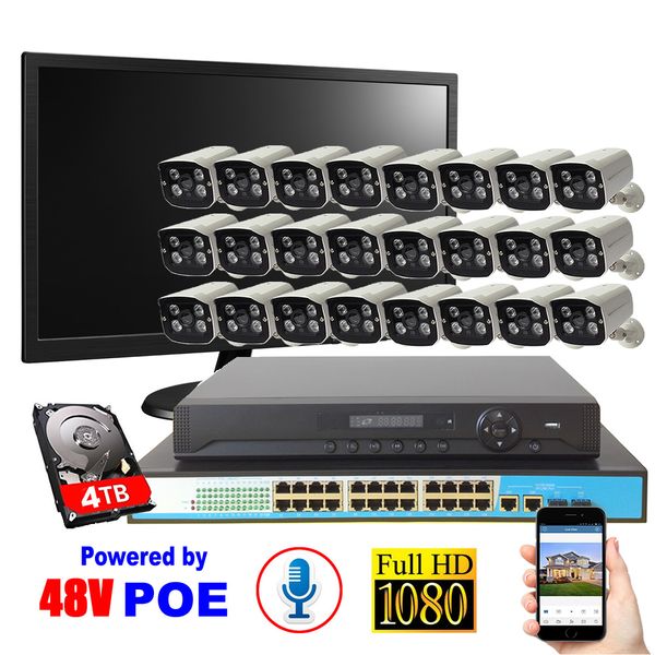 

24ch ecurity y tem voice waterproof night vi ion 4tb hdd poe 1080p audio p2p cloud ip camera urveillance y tem nvr kit