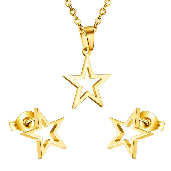 

fashion gold color stianless steel five star jewelry sets, luxury set earrings and pendant ,fashion jewelry earrings, Silver