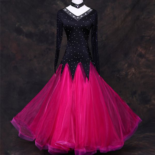 

sequins ballroom dance dress women lady waltz dance dress competition standard customized performance wear dn1233, Black;red