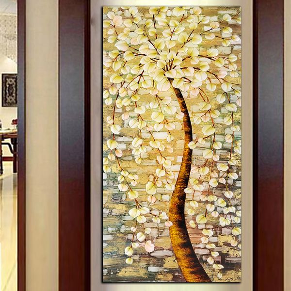Acheter Moderne Hd Imprimer Jaune Argent Arbre Grande Fleur Peinture à Lhuile Sur Toile Abstraite Maison Mur Décor Art Photo Pour Le Salon Cadeau De