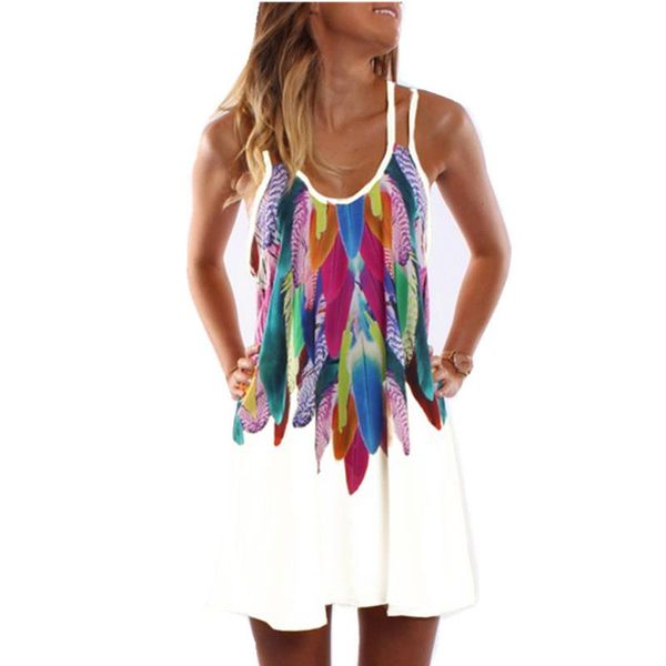 

summer beach chiffon mini dress for women spaghetti strap print a line cocktail party dresses 2018 clothes vestidos tunic ws804w, White;black