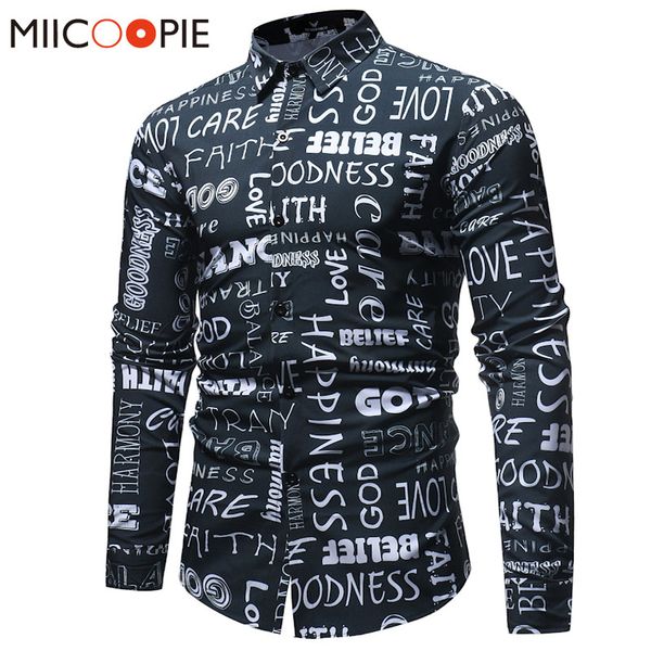 

мода мужская рубашка с длинными рукавами топы письмо печатных мужские рубашки повседневные формальные slim fit официальный бизнес рубашка 3x, White;black