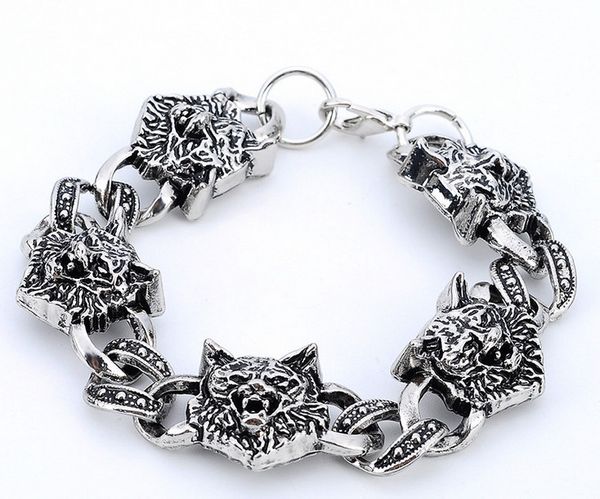 

европейский и американский новый хипстер titanium steel wolf личность мужской браслет, мужской шарм аксессуары, титановая сталь панк ручной, Golden;silver