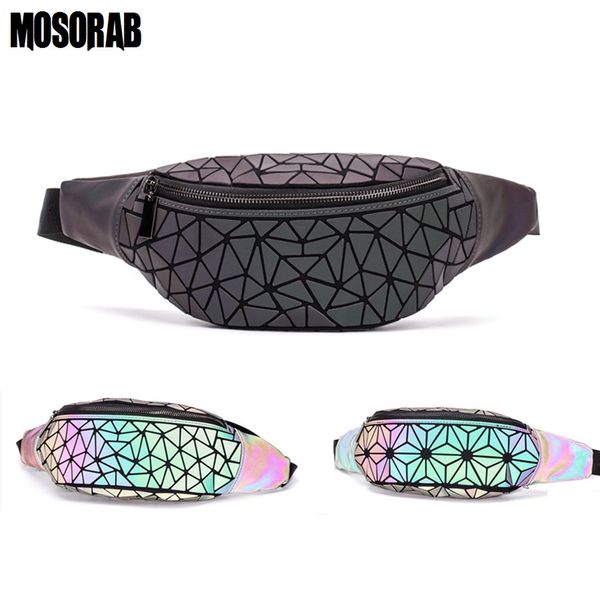 

mosorab fashion luminous waist bags women waist fanny packs belt bag men leather chest handbag geometry packs
