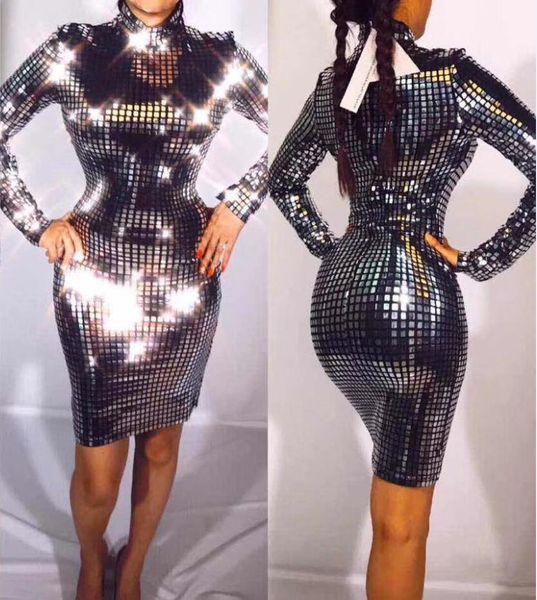

women winter dress long sleeve black party dress 2018 ladies elegant bling mini bodycon vestidos, Black;gray