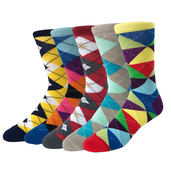 

Colorful Combed Striped Cotton Brand Men Crew Socks Dress Business Knitted Harajuku Sock Best Gift 5 Pairs /Lot