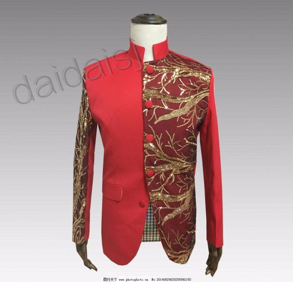 

xs-6xl 2018 new men's clothing fashion bigbang studio sequins suit the host plus size chinese tunic suit stage chorus costumes, White;black