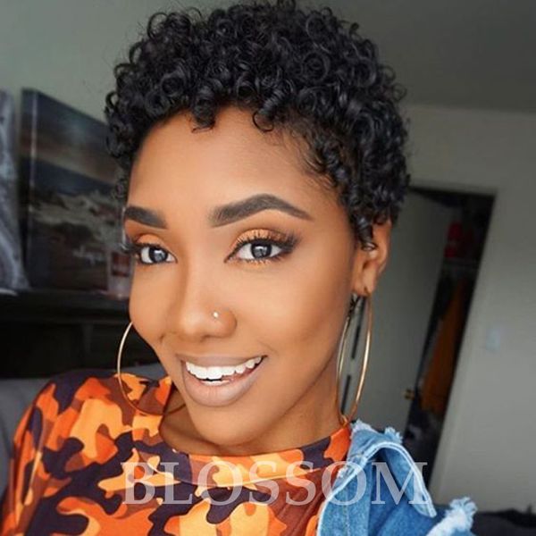Short Curly Hair None Full Lace Front Wig Small Kinky Curly Human