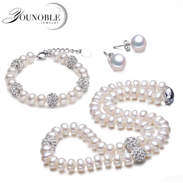 

real beautiful trendy pearl necklace set women,beautiful anniversary natural freshwater bracelet earring pearl jewelry sets, Black