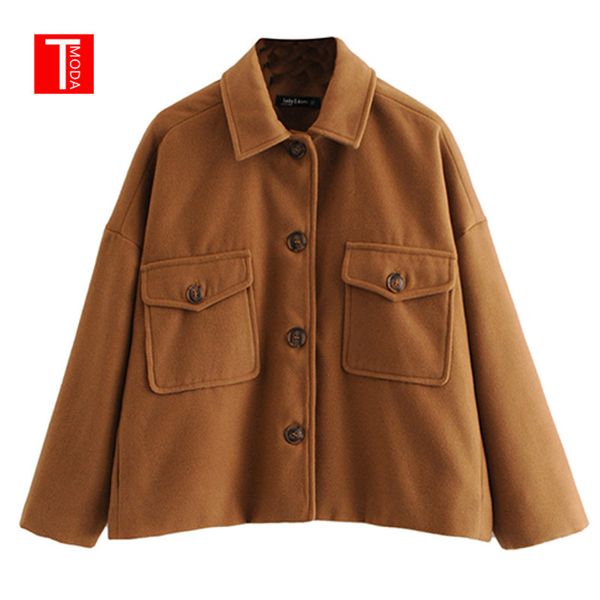 

2018 women vintage brown single breasted nylon coat winter cardigans coats long sleeve pure color double pocket outerwear, Black;brown