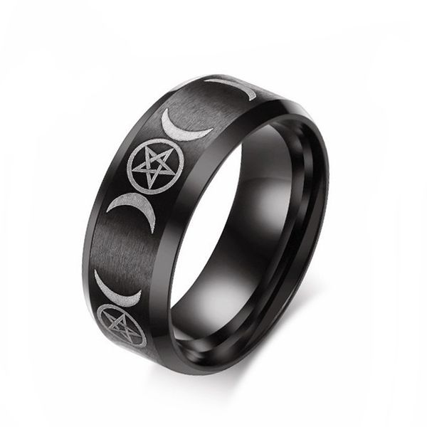 

Мужская тройка богиня пентакль кольцо для мужчин из нержавеющей стали полумесяц