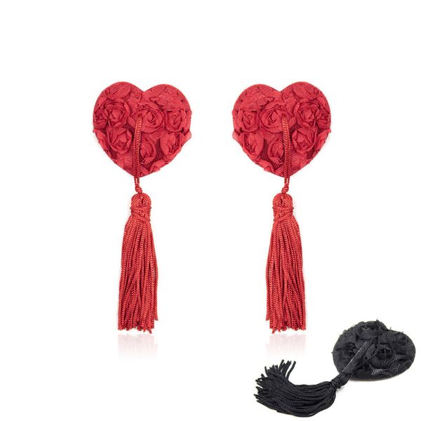 

red black exy women's nipple covers heart shape rose breast petals tassel pasties bra lingeries, Black;white