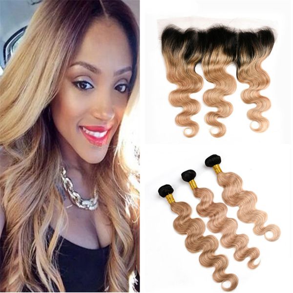 2019 2 Tone 1b 27 Honey Blonde Ombre Hair Bundles With Frontal