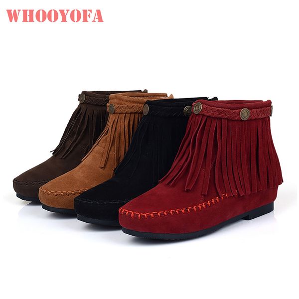 

sale brand new winter comfortable brown red women ankle tassel boots fashion wedge heels lady shoes w304 plus big size 10 43, Black