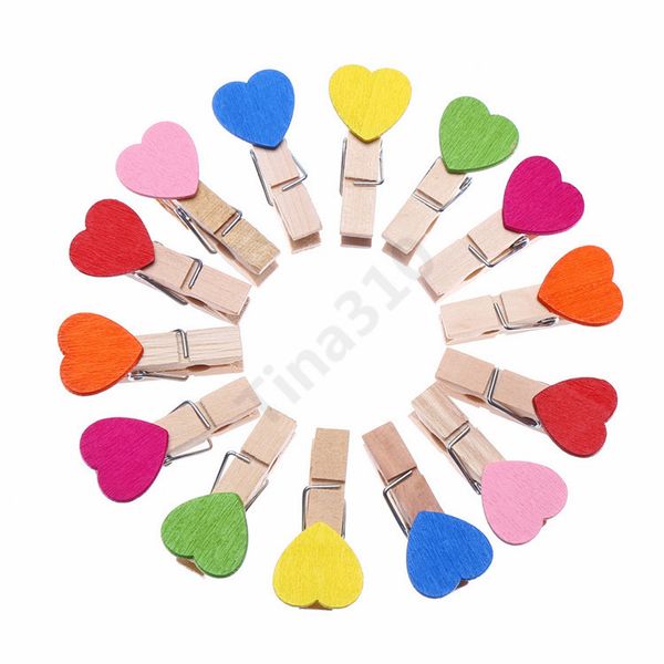 

7 color cartoon wooden clip mini love heart shape p clamp resuable eco friendly memo diy clips factory direct p holder 200bag t1i975