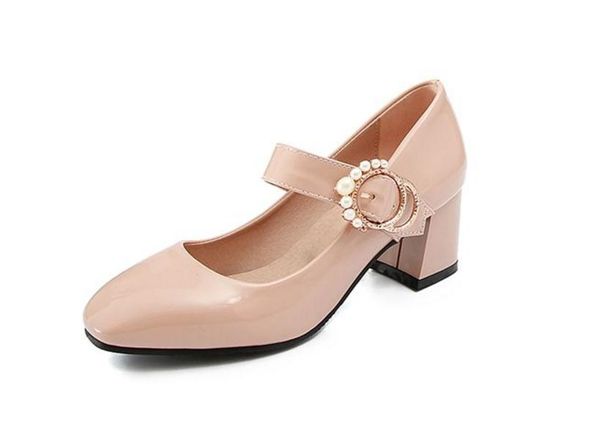 

send spring coarse heel round head women's single shoes, Black