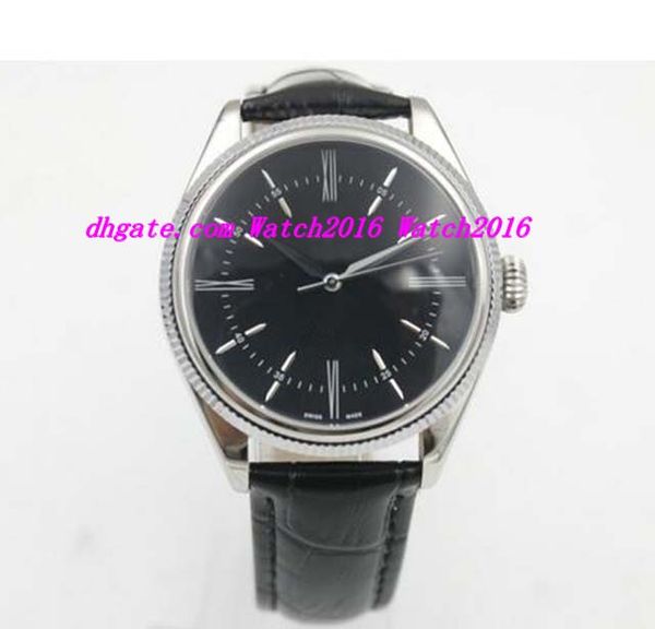 

luxury watches men automatic mechanical date unworn 50515 dual time watches men wristwatch black leather belt high quality, Slivery;brown
