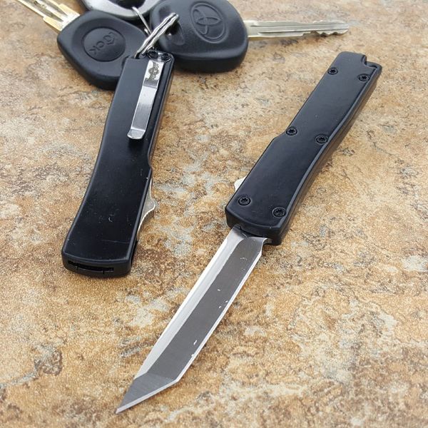

один мини ключ брелок для ключей пряжкой черный двойного действия автоматический автоматический складной нож EDC кемпинга нож охотничьи ножи подарок Xmas