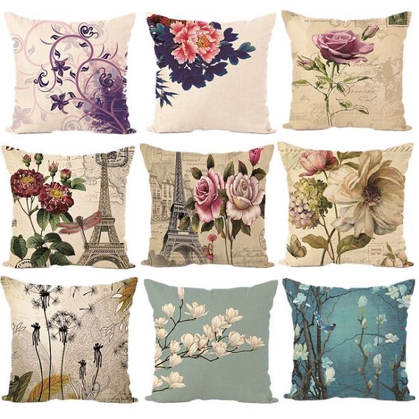 

многоцветный горячий хлопок наволочка европейские цветы завод здание белье подушка обложка цифровой печати автомобилей талии наволочка