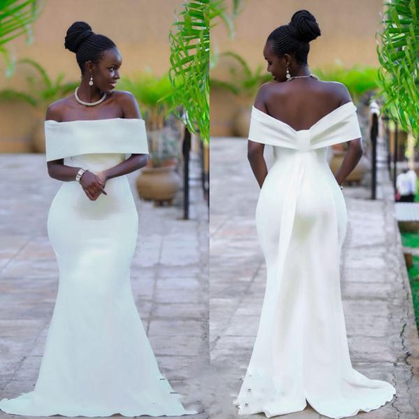 

aso ebi simple white prom dresses off shoulder mermaid evening gowns plus size chiffon sweep train formal party dress cheap, Black