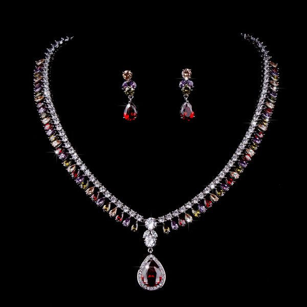 

whole saleelegant countless teardrop cubic zirconia encrusted necklace & earring wedding bridal jewelry set, Slivery;golden