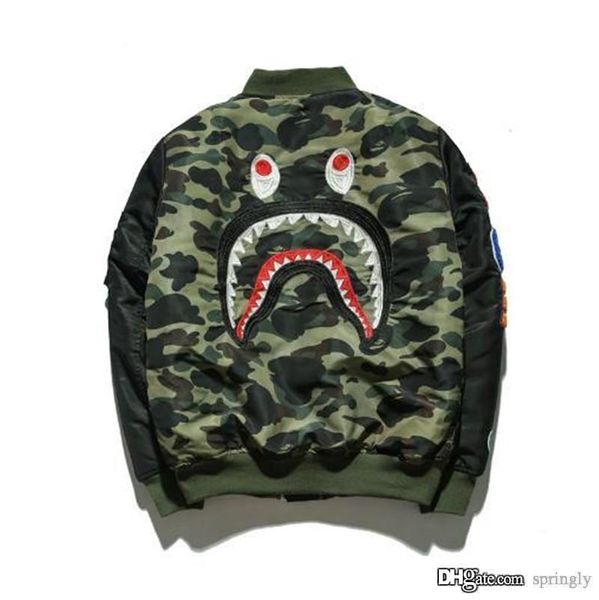 

2017 new a bathing a ape ultimate 1st camo lightweight ma1 bomber jacket green mens bap shark head ma1 army flight bomber coat, Black