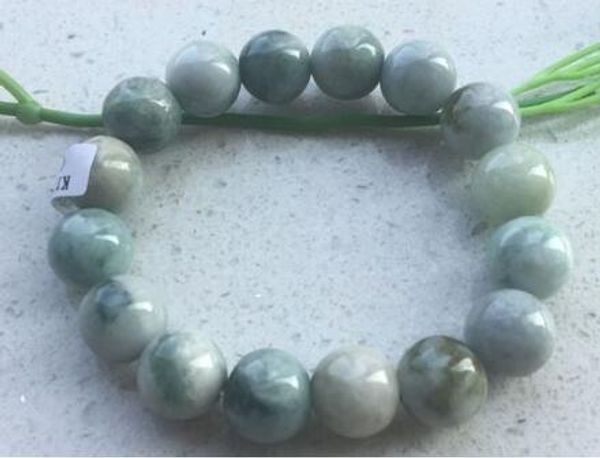 

certified 100% natural a jade jadeite 13 mm bead elastic bracelet, Golden;silver