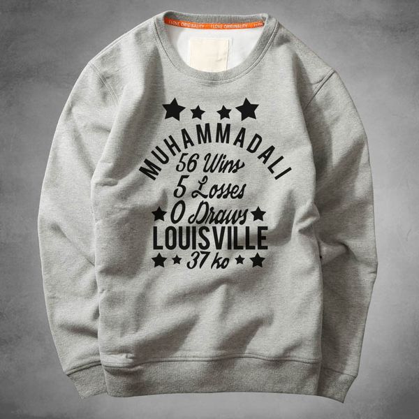 

muhammad ali men's spring and autumn new long-sleeved sweatshirts hedging letters printed velvet coat hoodies commemorate, Black