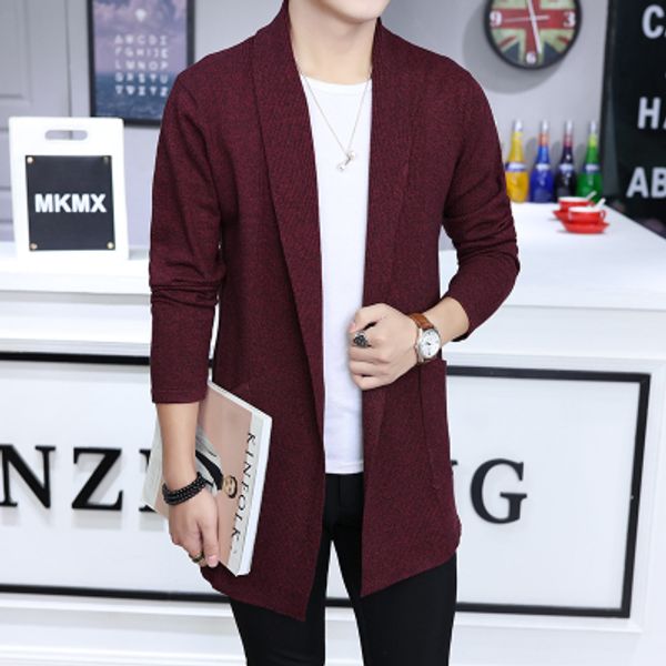 

autumn men's long section korean version of the self-cultivation knit cardigan v-neck fashion casual tide coat coat, Tan;black
