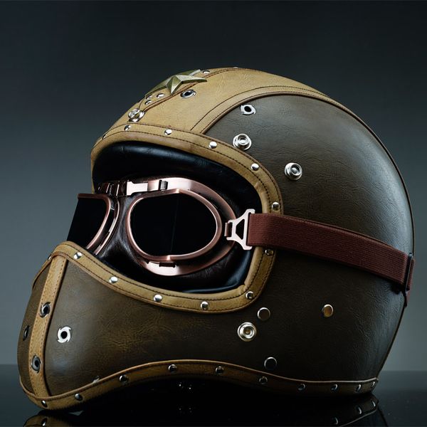 

new arrival women and men vintage pu leather full face motorcycle helmet retro moto halley full face punk helmets dot approved