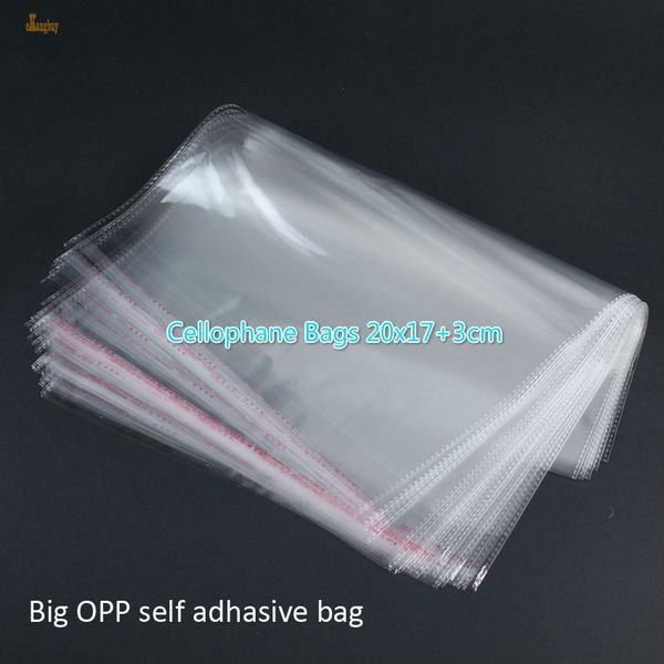 

200pcs clear resealable bopp/po/ cellophane bags 20x17+3cm transparent opp self adhesive plastic packaging cosmetic packing bag