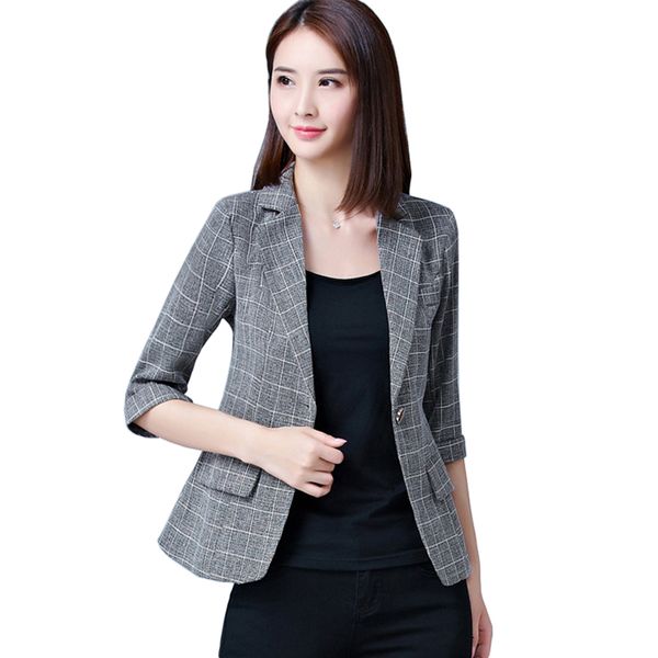 

women vintage plaid blazer ladies jackets suit temperament office work blazers plus size casual female outerwear short coat, White;black