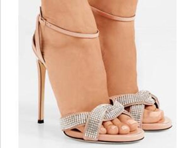 

women crystal bow sandals high heels wedding dress shoes pretty open toe gladiator sandals ankle strap diamond sandals, Black