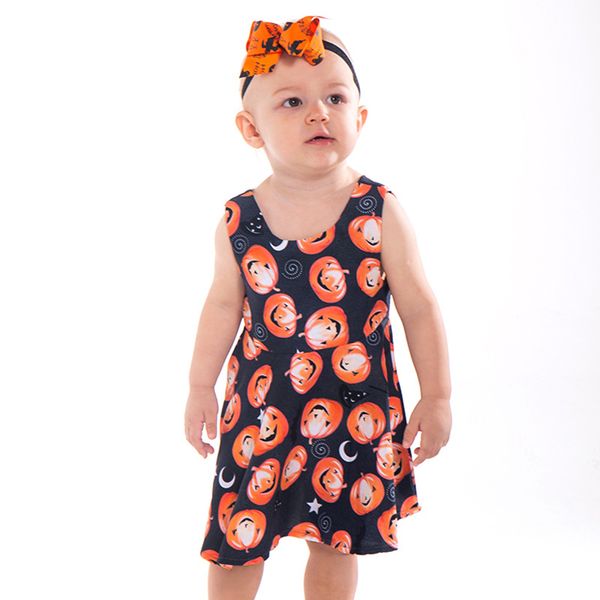 

2018 halloween baby clothing girl dress princess costume cartoon girls clothes kids party dress children clothing pumpkin pattern baby dress, Red;yellow