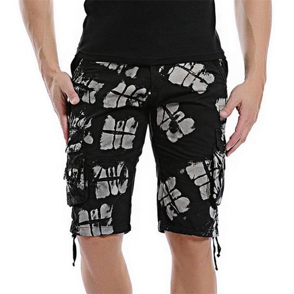 

fashion men's cargo shorts knee length summer casual board shorts beach sweatpants multi pockets, White;black