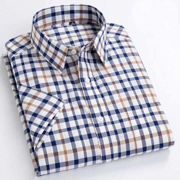 

men &'s oxford casual shirts leisure design plaid men 's social shirts 100 %cotton short sleeve men's dress turn-down collar, White;black