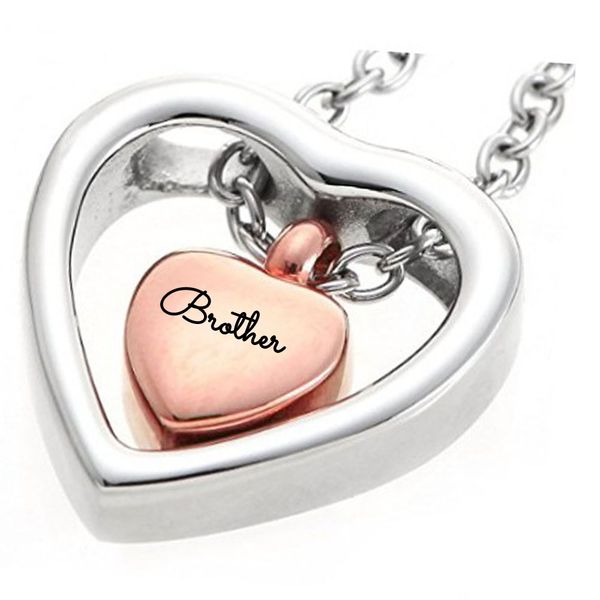 

european and american necklace commemorates relatives of hearts of hearts pendant brother stainless steel cremation funeral jewelry, Silver