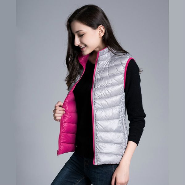 

new women's warm 90% dark down vests ultra light down vest double side sleeveless jacket gilet reversible gilet plus size 3xl, Black;white