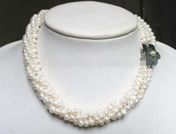 

ll<<< 1483 necklace 4 strands twisted white pearl beads sea shell clasp, Silver