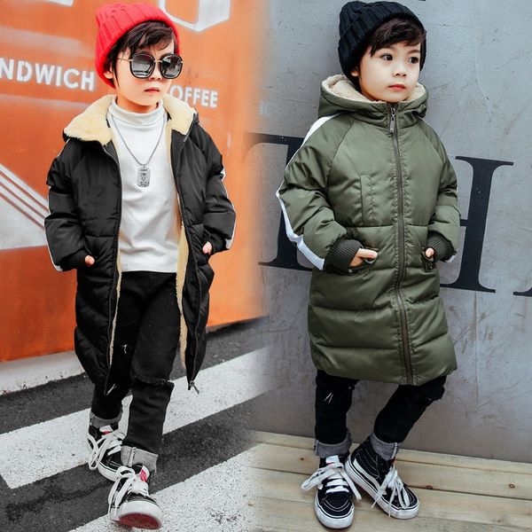 

winter fleece jacket for girl & boy clothes for girls children thick outerwear park casual hooded long warm jackets 2018 new, Blue;gray
